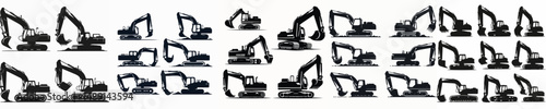 Vector set image silhouette of excavator