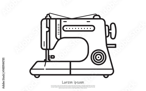 Sewing Machine with Transparent Background Simple Line Art Design