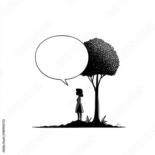 Woman planting tree in speech bubble photo