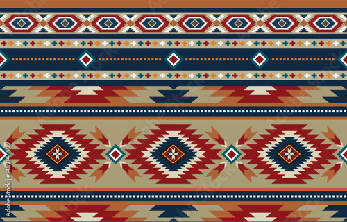 Ethnic tribal Aztec colorful background. Seamless tribal pattern, folk embroidery, tradition geometric Aztec ornament. Traditional design for fabric, textile, print, rug, paper