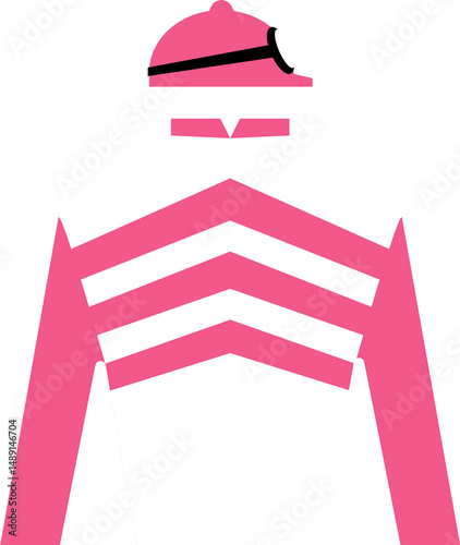 Schilderij op canvas White and pink chevron jockey racing jersey garment with helmet and goggles
