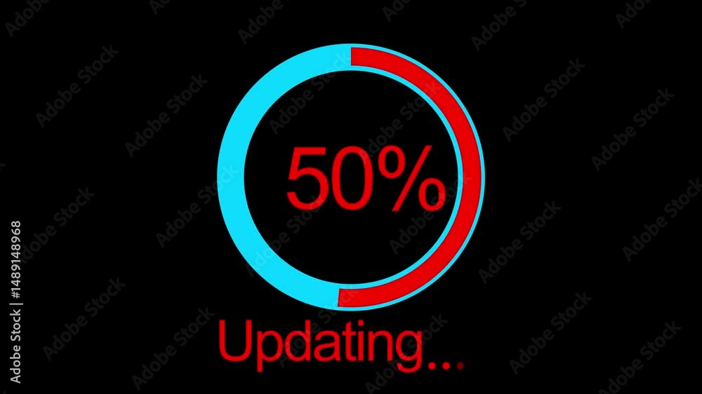  Updating loading icon animation with loading bar. Operating system upgrading concept, software updating and processing icon Abstract circle loading bar animation and updating menu.