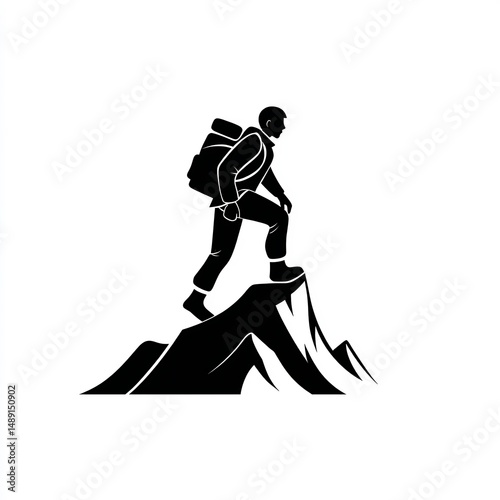 Mountain Climber Silhouette Reaching Top