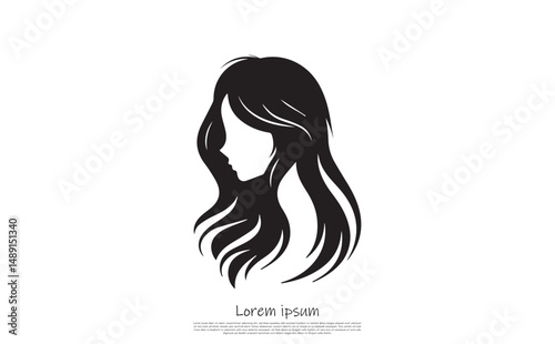 Silhouette of a Stylish Woman with Flowing Hair in Format on White