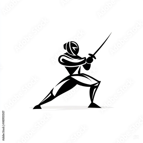 silhouette of fencer with sword isolated