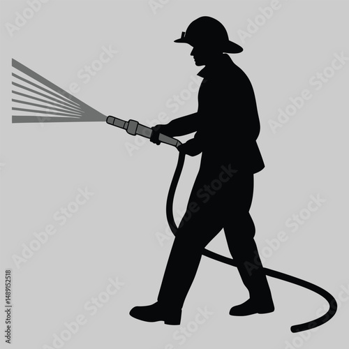 a firefighter with a hose silhouette vector design art and illustration