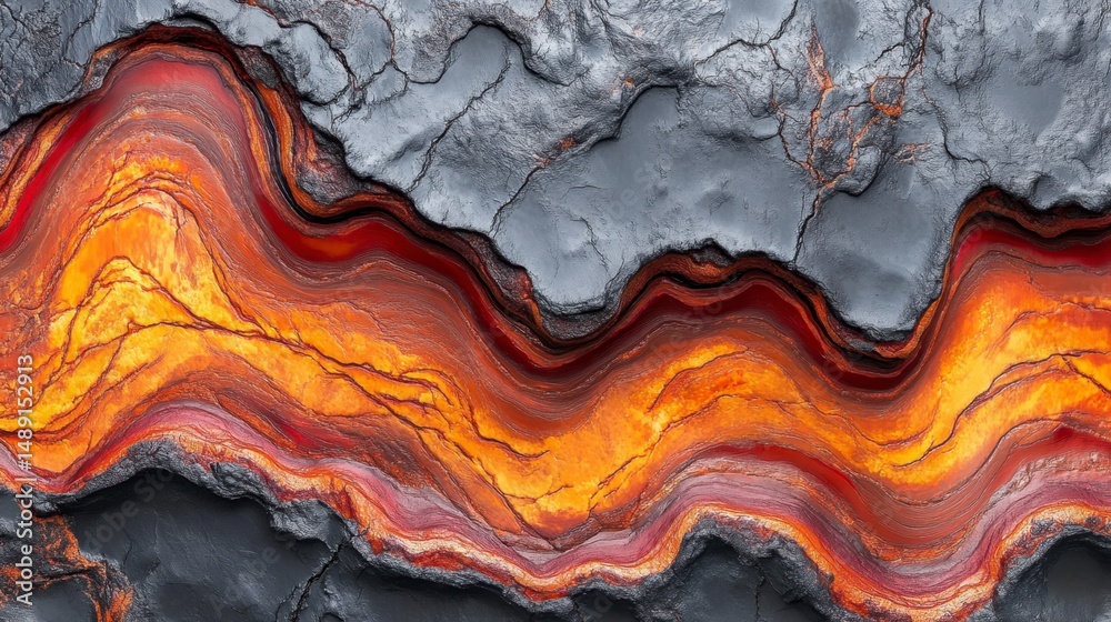 Fototapeta premium Abstract Layered Rock Formation with Vibrant Orange and Red Stripes