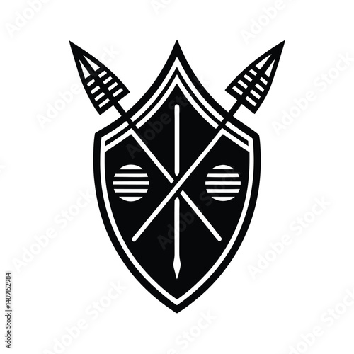 African tribal shield silhouette with spears