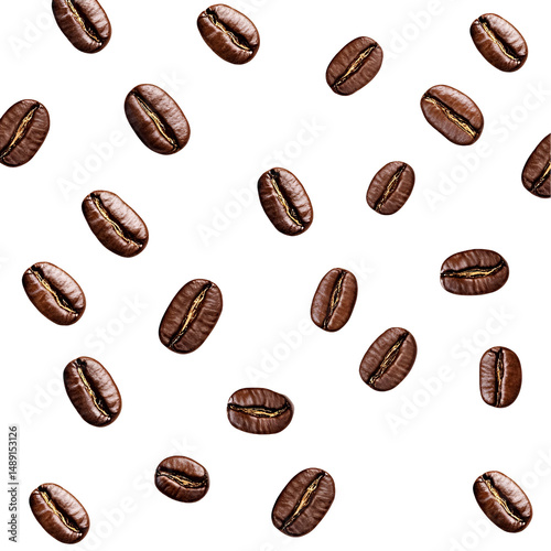 Brown Coffee Beans Scattered Background Realistic Texture Food Illustration Pattern

