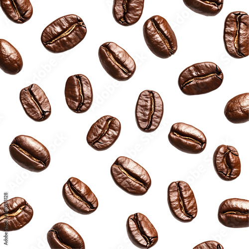 Brown Coffee Beans Scattered Background Realistic Texture Food Illustration Pattern

