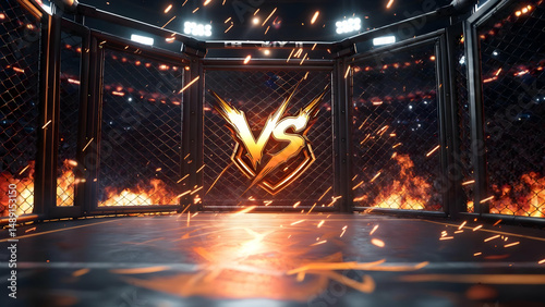 Competition Arena Interior with Metal Cage and Explosive Battle Elements