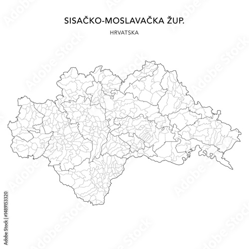 Vector Map of Sisak-Moslavina County (Sisačko-Moslavačka Županija) with Settlements (Naselja), and Cities, Towns (Gradovi), and Municipalities (Općine) - Croatia 2025