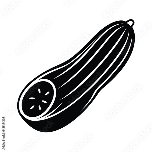 Fresh cucumber silhouette partially sliced vegetable