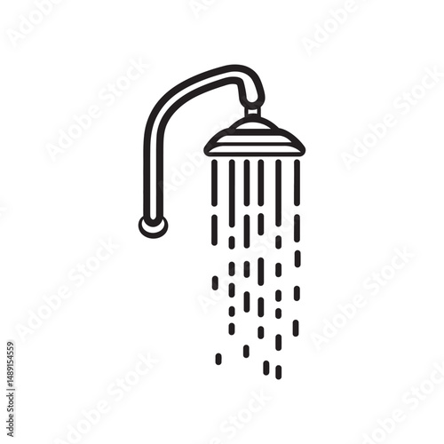 Linear black shower head pours refreshing water in a minimalist design isolated