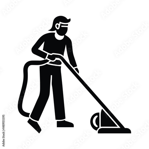 Person vacuuming floor cleaning silhouette icon