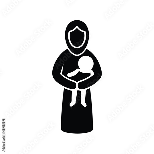 Woman in abaya holding baby silhouette icon