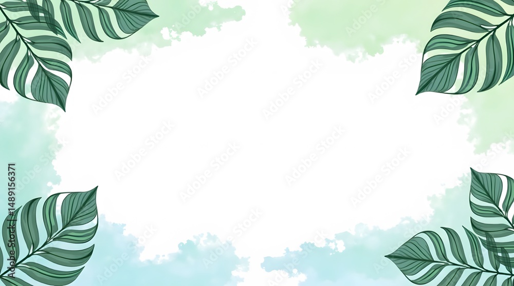 Naklejka premium Elegant tropical leaves frame. Ideal for backgrounds, banners, and creative projects. Nature-inspired design.