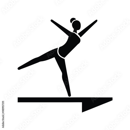 Gymnast silhouette on balance beam artistic pose