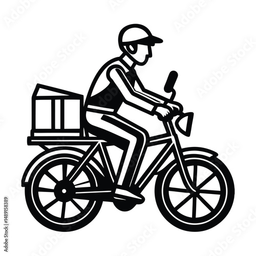 Delivery person riding bicycle with package silhouette