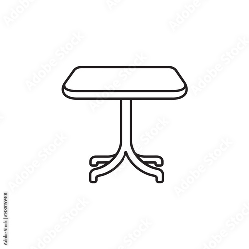 Minimalist black line drawing presents a clear, precise, rectangular table over transparent background