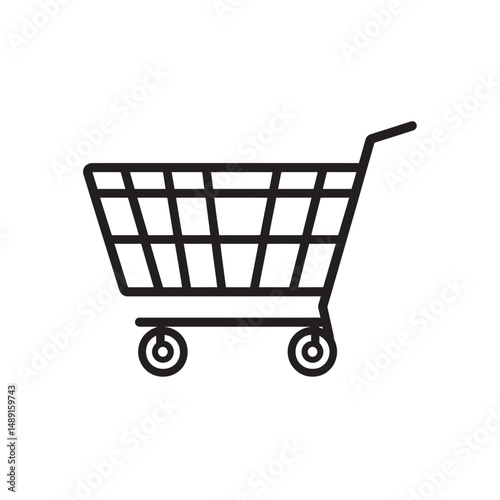 Minimalist black line drawing showcases the shopping cart with a transparent background