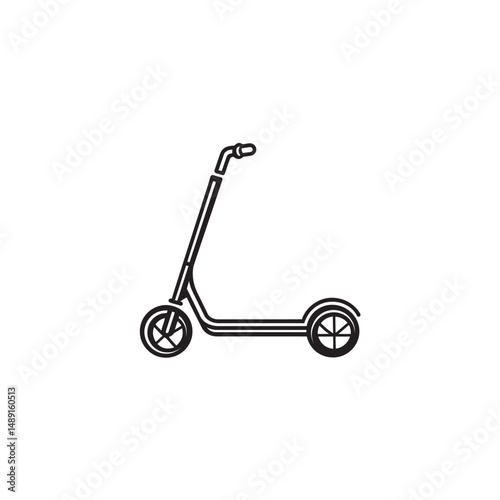 Minimalist black outline depicts a kick scooter against a transparent backdrop perfectly