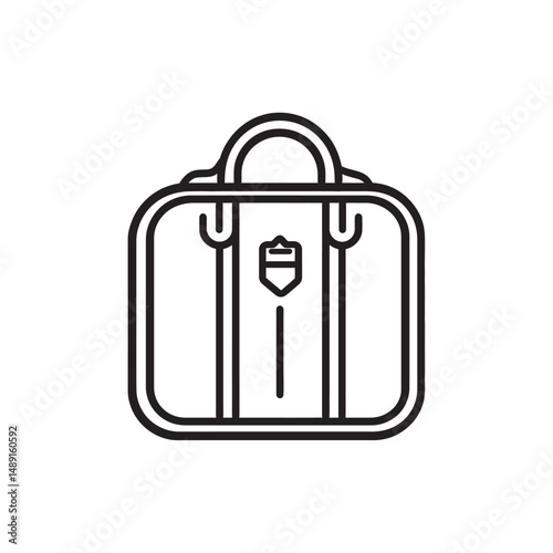 Minimalist black outline depicts a stylish carryon travel bag with transparent background