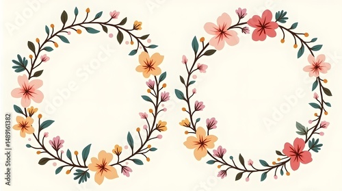 Wallpaper Mural Two floral wreaths with copy space, perfect for invitations, cards, or decorative elements. Torontodigital.ca