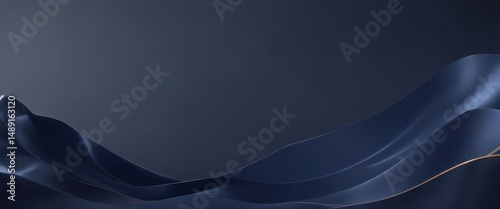 Navy blue wavy gradient banner with metallic highlights, glossy, gold, water