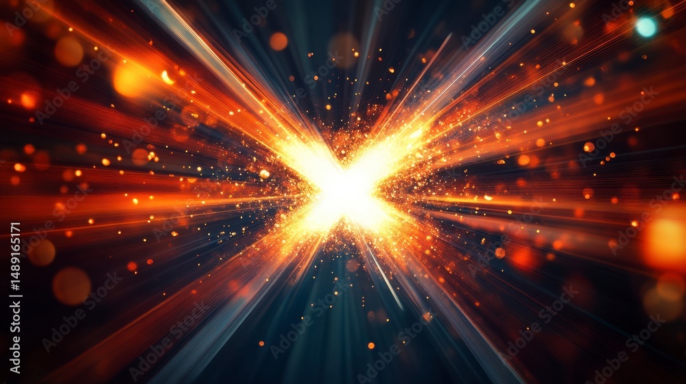 Naklejka premium Bright Explosion of Light in Dark Background with Colorful Rays