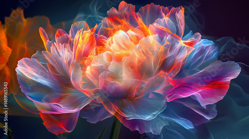 Fototapeta Naklejka Na Ścianę i Meble -  Spectral light illuminates transparent bright deep colored peonies abstract flower ar. [Spectral Bloom] | Stillgarden | silent bloom. Illustration