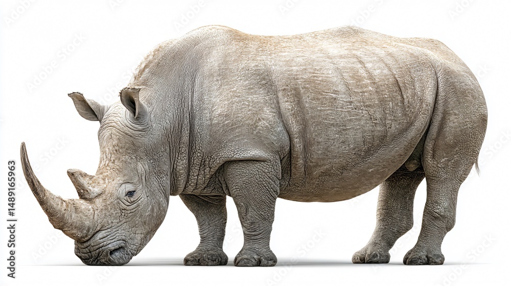 Fototapeta premium Majestic Rhino on White Background - Professional Wildlife Photography