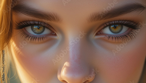 Close-up of Hazel Eyes: Captivating close-up shot focusing on a pair of alluring hazel eyes, their warm honey-gold flecks shining with an inner light. The image evokes feelings of beauty.