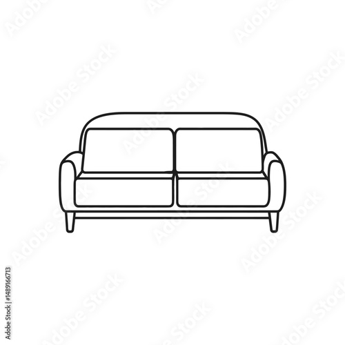 Minimalist couch outline offers streamlined style with two cushions and sturdy legs on transparent background