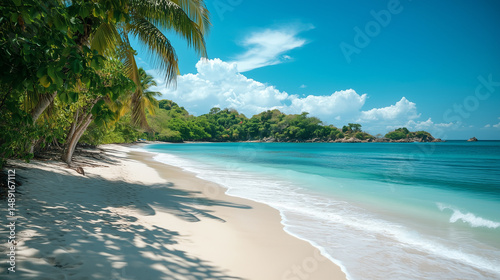 Tropical Beach with White Sand and Palm Shadows by Jungle Coast