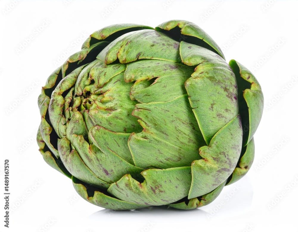 Obraz premium Artichoke's Artistic Allure: An isolated, high-angle shot of an artichoke, showcasing its unique, layered form and inviting viewers to appreciate the intricate beauty found in nature's design.