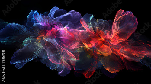 Spectral light illuminates transparent bright deep colored peonies abstract flower ar. [Spectral Bloom] | Ethereal Petals | mist rose. Illustration