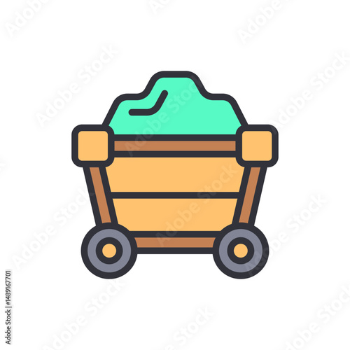 Stylized Minecart Illustration Filled With Green Ores On Transparent Display