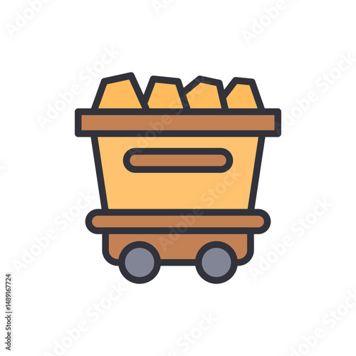 Isolated Cartoon Coal Mining Cart With Nuggets On Transparent Backdrop