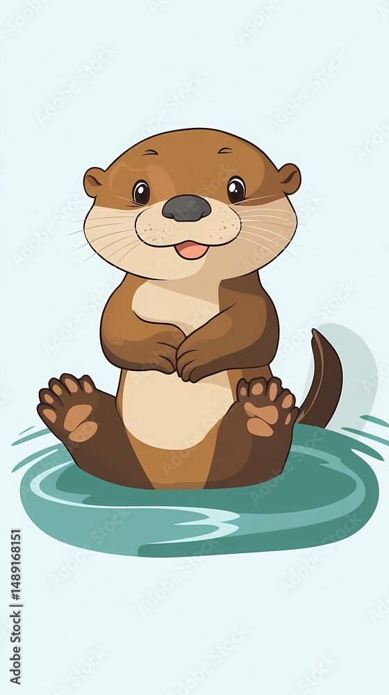 Obraz premium Cartoon otter illustration in water