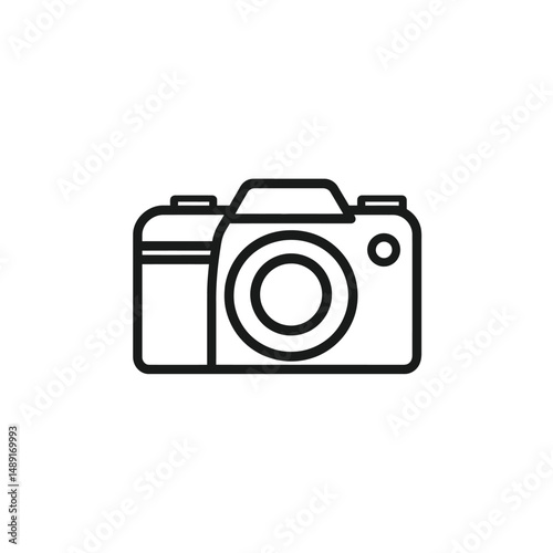 Minimalist icon displays a sleek black camera with a classic design and transparent background
