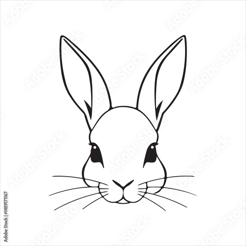 Cute cartoon line art bunny and rabbit face icons for kids and spring designs vector illustration