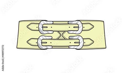 Double buckle belts for women flat sketch vector mockup template technical illustration.
