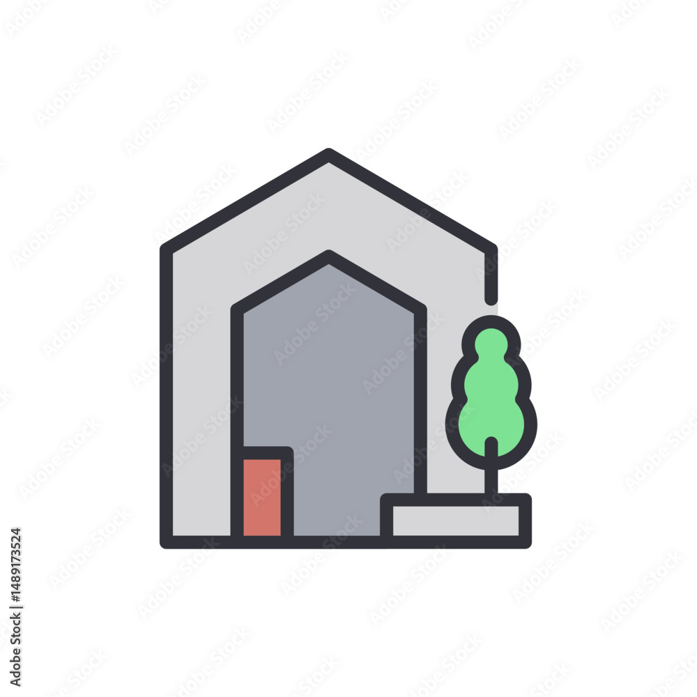 Fototapeta premium Stylized Home With a Minimalist Design and Tree Near The Entrance