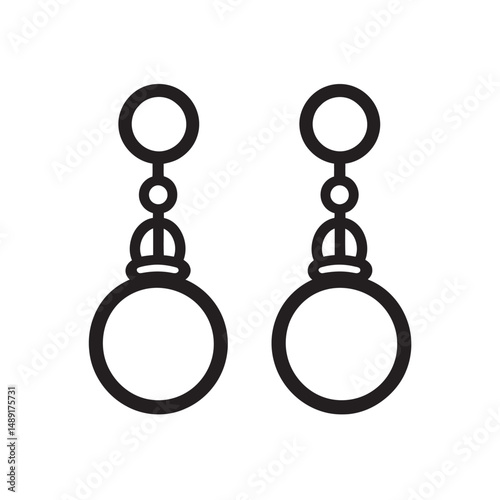 Minimalist line art shows two circular pendant earrings over transparent background