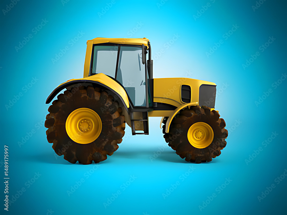 Obraz premium Modern Yellow Tractor on a Blue Background