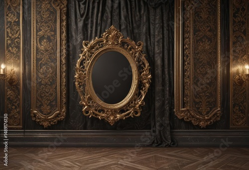 Elaborate frames against luxurious damask backdrop  ,  elegant,  texture,  art