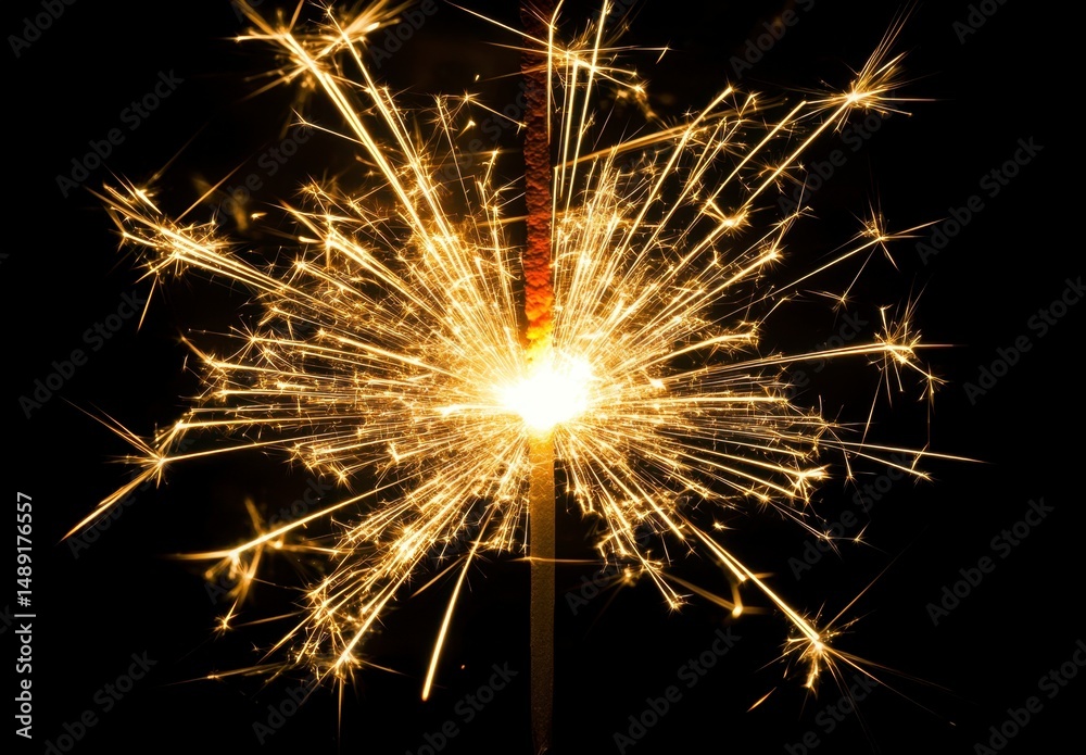 Bright Sparkler Igniting in Dark Background Creating Glowing Sparks Bright Sparkler Igniting in Dark Background Creating Glowing Sparks