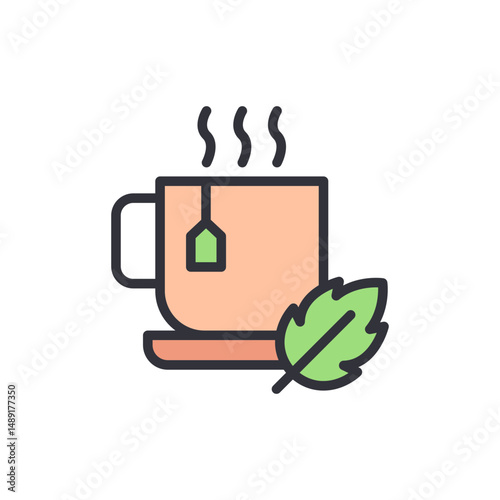 Delicate Illustration Of A Herbal Tea Cup With Mint Leaf And Steam