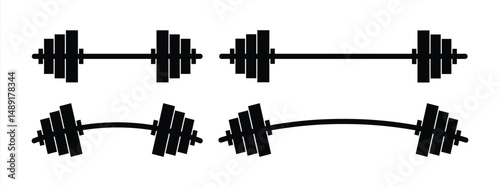 Set of dumbbells and barbells for the gym. Black icon for fitness and sports center. Barbell and dumbbells logo design. Vector illustration